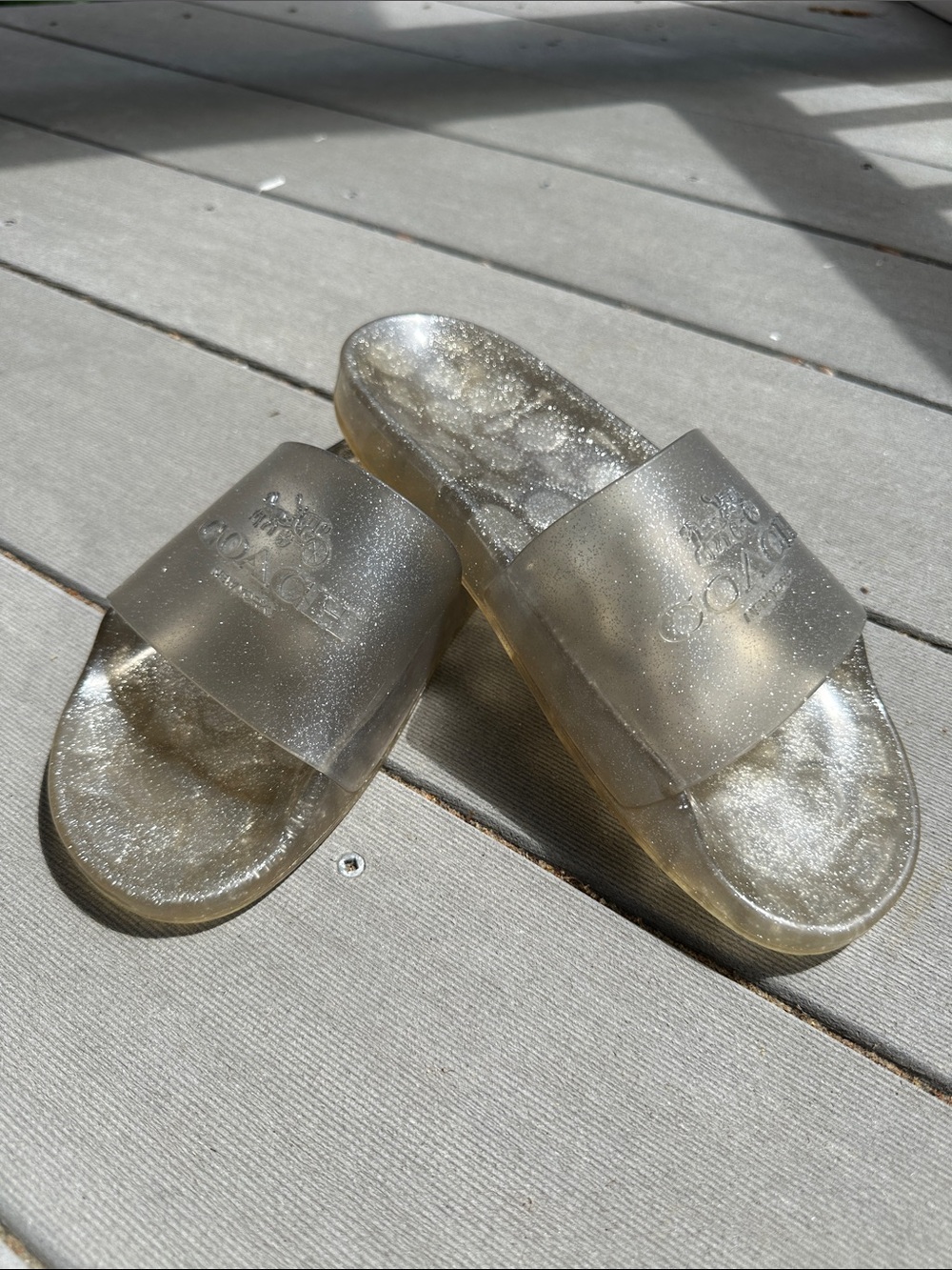Coach Glitter Silver Transparent Slide Sandals